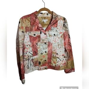 Christopher & Banks patchwork art to wear jacket, canvas/denim, size M